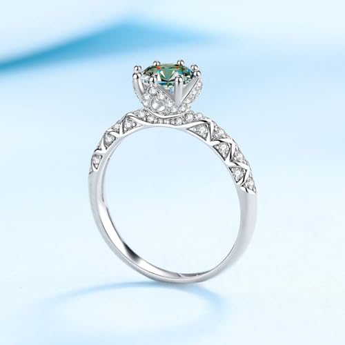 1.0ct Teal Moissanite Eternity Ring for Women - 18K White Gold Plated S925 Silver Classic Wedding Jewelry with Gift Box4