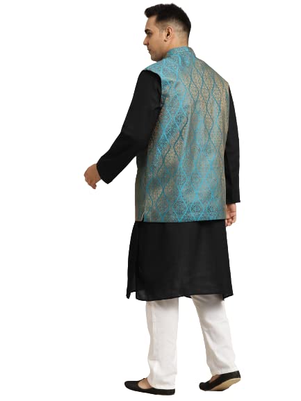 Image of SOJANYA (Since 1958, Men's Silk Blend Grey Kurta Pyjama & Silk Blend Jacket Combo