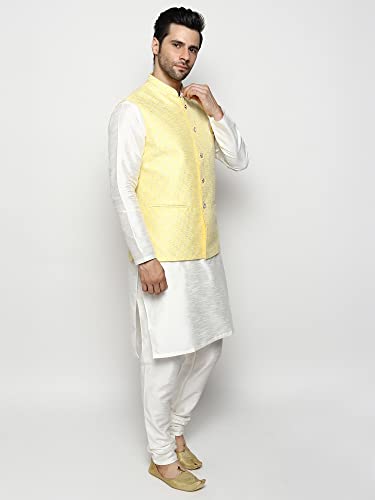 Image of Uri and MacKenzie Men's Silk Blend Kurta Churidar Pyjama with Stylish Nehru Jacket