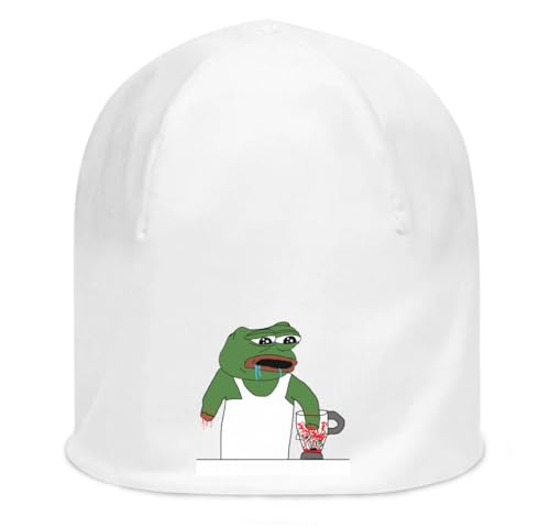 Bonnet coton fin extensible Wojak Pepe blanc taille unique et confortable