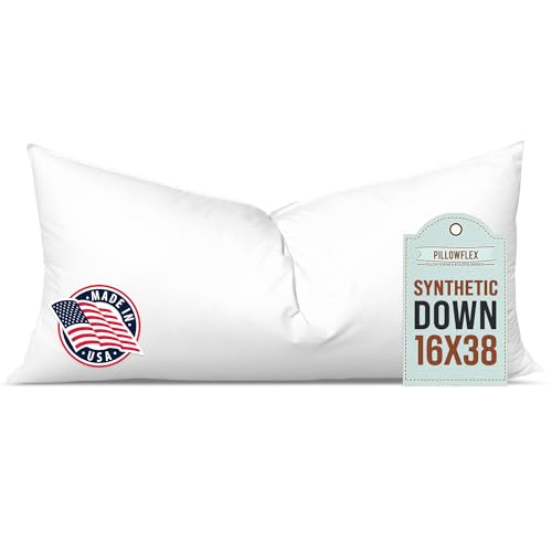 Image of Pillowflex Synthetic Down Pillow Insert 16x38 in - Karate Chop Pillow | Large Rectangle Sham Form, Plush Polyester Cotton Blend, Cloud-Like Comfort, Clump-Resistant Fill, Smooth Elegant Finish