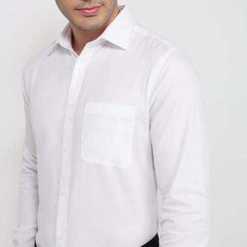 Image of Raymond Men Slim Fit Solid Pattern Pure Cotton Semi Cutaway Collar Full Sleeve Formal Shirt