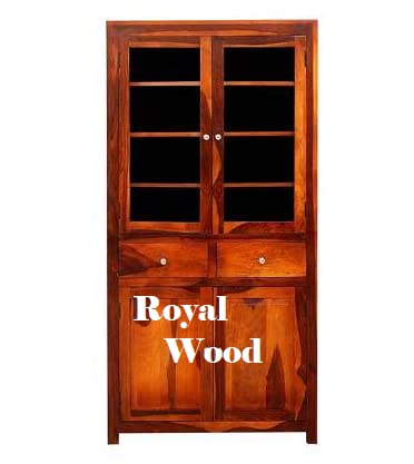 Royal Wood Sheesham Wood Handicrafts Crockery Storage Furniture Sideboard with 2 Drawer, 6 Shelves and Glass Door for Living Room Kitchen Cabinet Hall Home Office and Multipurpose Use
