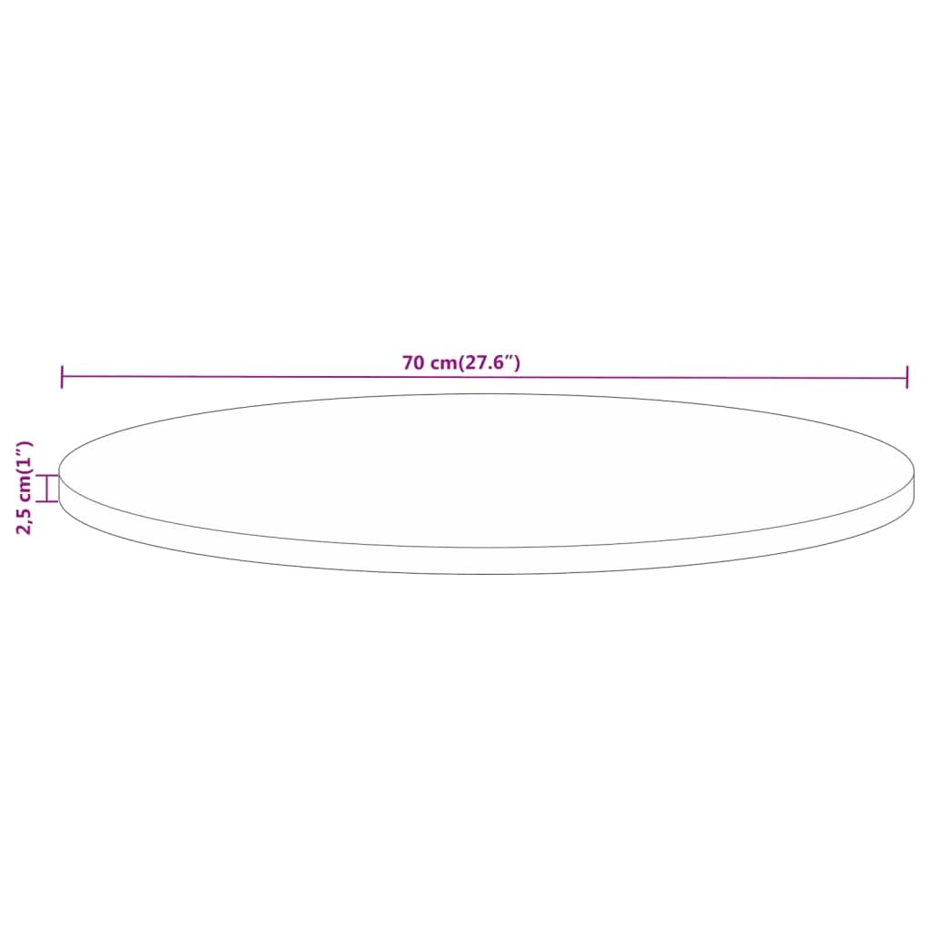 vidaXL Tablero De Mesa Redondo De Madera Maciza De Mango Rugosa Ø 70x2,5 Cm, Superficie De Mesa, Tablero De Mesa De Centro