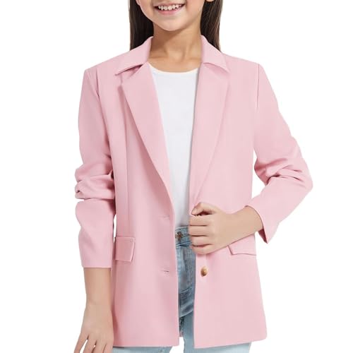 Pull pour enfant fille à manches longues, col à revers avec poche intérieure, ouvert sur le...