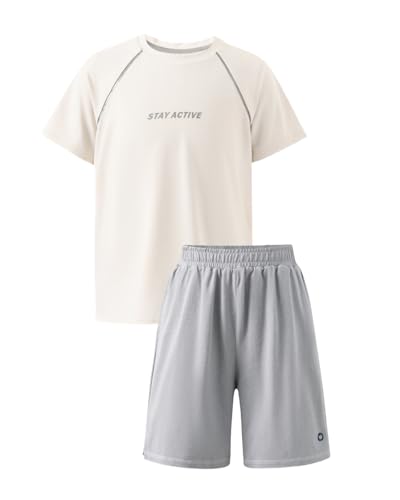 PATPAT Boys 2-Piece Athletic Set: Ultra Lightweight Quick-Dry T-Shirt & Shorts – Breathable Activewear for Sports & Daily Play, US8/S Vapor Gray,