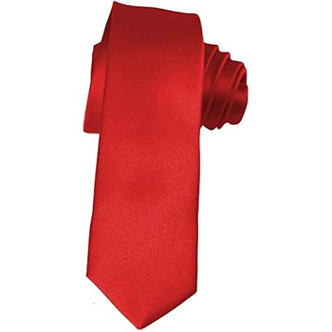 K. Alexander Mens Solid Skinny 2" Inch Bright Crimson Red Necktie Tie Cover