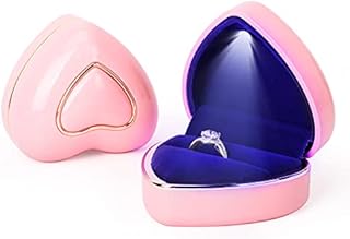 Rolin Roly Ring Box with LED Light Engagement Velvet Gift Rings Box Jewelry Displays Boxes Heart Shaped Ring Box for Proposal Weddings Birthday Anniversary (Pink Heart Ring Box)
