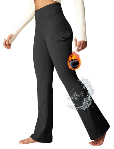 Heathyoga Cargo Sweatpants for Women Waterproof Hiking Pants Women Fleece Lined Pants Bootcut Winter Pants Warm Outdoor Black