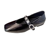 ChaiRong Zhou Height Increasing Platform Flats for Women Square Toe Mary Jane Shoes with Rivet Strap Black US 5.5