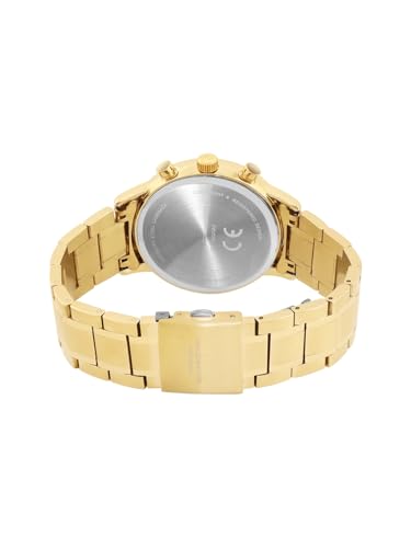 Image of French Connection Black Embossed Round Dial with Gold Stainless Steel Strap Chronograph Watch for Mens - FCO5GM