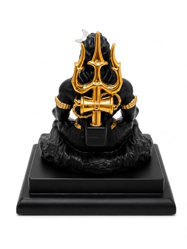 Image of Mahadev Lord Shiva Meditating Statue, Black and Gold Finish, Om Namah Shivay Figurine for Home Decor and Worship