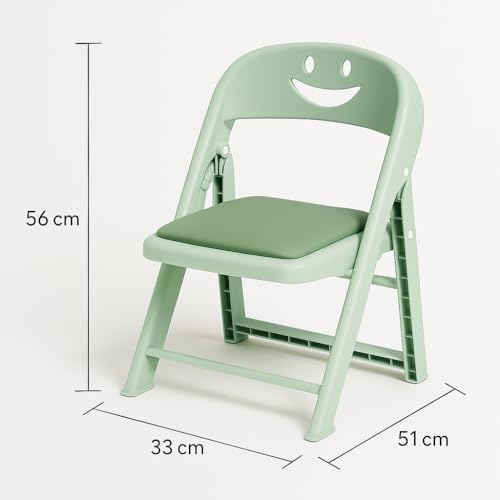 Image of Alark Kids Folding Chair with Smiley Backrest Strong Plastic Foldable Space Saving Chair Kids Lightweight Portable Baby Chair for Home Study Playroom Outdoor Comfortable Seat for Toddlers Children