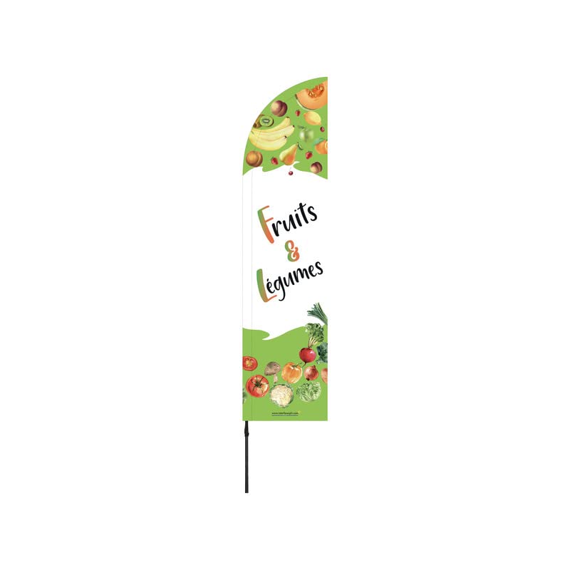 Drapeau publicitaire Fruits & Légumes avec mât pour habiller l'entrée de votre magasin