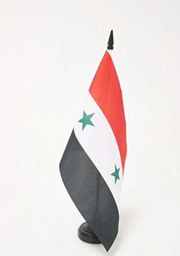 AZ FLAG Syria Table Flag 5'' x 8'' - Syrian Desk Flag 21 x 14 cm - Black plastic stick and base