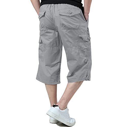 Eklentson Men's 3/4 Pants Capri Pants For Men Relaxed Fit Clam Diggers Military Shorts Light Gray #TOP1