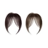 JOVYTH Fausse Frange Rideau à Clip, 2 Pièces Cheveux Naturel 40g (Brun Foncé & Clair), Extensions Mèches Latérales pour Look Tendance, Postiche Femme Facile