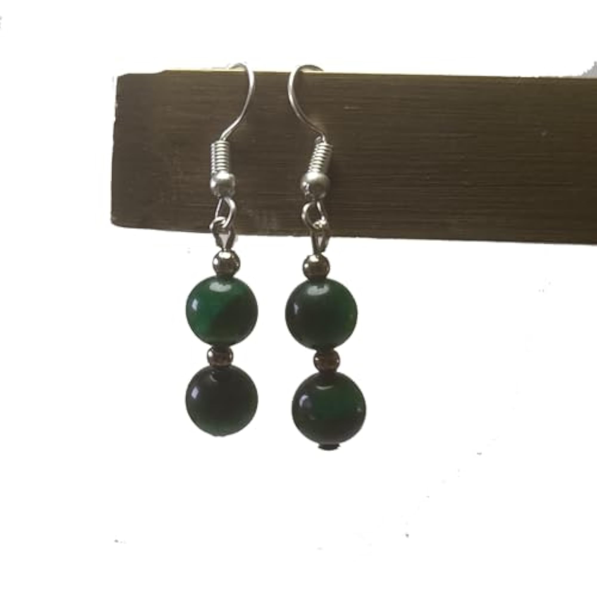 Green Tiger Eye Round Bead Earrings Set, Healing Crystals