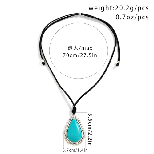 Lpyo Bohemian Natural Turquoise Earrings Necklace Jewelry Set For Women Vintage Turquoise Pendant Necklace Handmade Turquoise Western Necklaces Statement Boho Gift  thumb #6