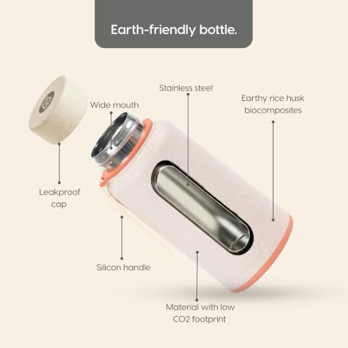 Image of Eha Earth Friendly Hydralife Water Bottle for Office & Schools | 400 ml Stainless Steel Water Bottle for Kids & Adults Made with Rice Husk | Bottle for Men, Women | Leak Proof | 1 Unit