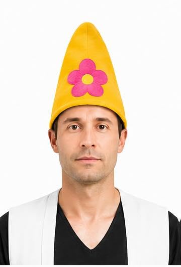 The Dragons Den Adults Garden Gnome Pointy Hat With Flower Decoration Fancy Dress Headwear [Yellow]
