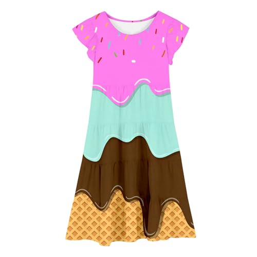 SUPTTING Set di vestiti colorati da ragazza, Foodie Carnevale, divertente costume a maniche corte, con stampa a waffel, effetto 3D, gelato, 2 pezzi, per feste a tema, Stil-d05 Rosa, 10-11 Anni