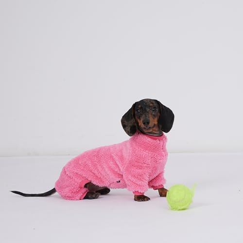 Fleece-Overall mit Dackel-Motiv, Rollkragenpullover, geeignet für Dackel, Winter, weich, gemütlich, Neonrosa, Größe S