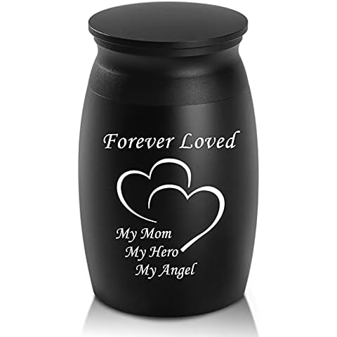 Urns for Mom Ashes, 2.8“ High Small Cremation Urns, Miniature Personal Decorative Urn, Handcrafted Beautiful Peaceful Mini Keepsake Urn, Engraved Forever Loved & Double Heart Urn for Sharing Cover