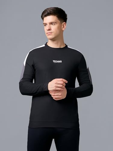 Image of TECHNOSPORT Men's Colorblock Full Sleeve T-Shirt MATPIQ Quick Dry Slim Fit Round Neck Sports Tee for Gym Casual Layering Wear UPF50+ Anti Odour