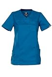 DINOZAVR Victoria Blouse Medicale Femme - Tenue Infirmiere Professionnelle Tunique sur Mesure, Matière Extensible avec Élasthanne, Col en V, Manches Courtes, Blouse Blanche Bleu L
