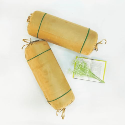 Image of AURAVE Suede 300 TC Printed Bolster Cover with Drawstring Closure, Set of 2, Soft Breathable Durable Machine Washable for Sofa Bed & Home Decor, 15 inchx30 inch, Mehndi Green | Cover Only