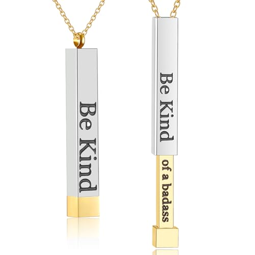 HSWYFCJY Gold Be Kind of A Badass Necklaces For Women Inspirational Vertical Bar Square Tubes Pendant With Hidden Message Band Friendship Funny Hilarious Sarcastic Jewelry Gift
