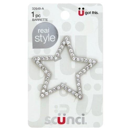 Scunci Real Style Open Center 6cm Hair Barrette, Big Star Studded, 1-Piece