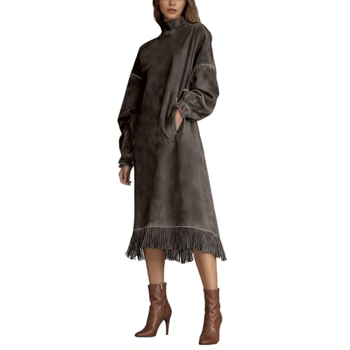 Robe maxi ample col montant manches longues vêtement femme avec poches