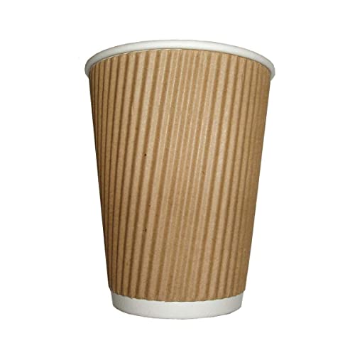 Zuvo 100 x Kraft 12 Ounce Ripple 3 Ply Disposable Insulated Paper Cups for Tea Coffee Cappuccino Hot Drinks