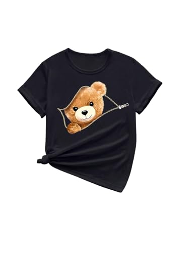 SweatyRocks Girl's Cute Bear T Shirt Crew Neck Short Sleeve Summer Tee Tops