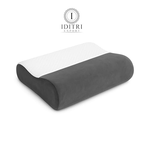 Image of Cervical Memory Foam Pillow Set of 2 with Inner Cover, Dual 9 cm 12 cm Heights for Neck Support, Breathable Jacquard Velvet Case, Grey, 60 x 35 cm