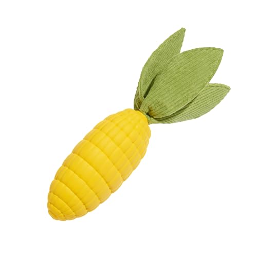 BarkBox Corn to Run Dog Toy | Cream-Scented Natural Rubber Corn with Thrashy Plush Leaves & Squeaker | Chew & Bounce Toy for Large Dogs