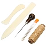 SMASOLO Buchbindematerialien 11 Stück mit Ahle Papierfalter und Gewachstem Faden Geeignet für Lederwarenherstellung und Reparatur