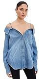 Good American Women's Denim Off Shoulder Shirt, Indigo772, Blue, M