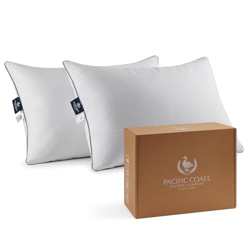 Pacific Coast Goose Feather and Down Bed Pillows Standard Size Set of 2, Hotel Pillow for Sleeping, Downproof, Soft, Fluffy, 100% Cotton Shell by Pacific Coast - Used condition - US$52.18