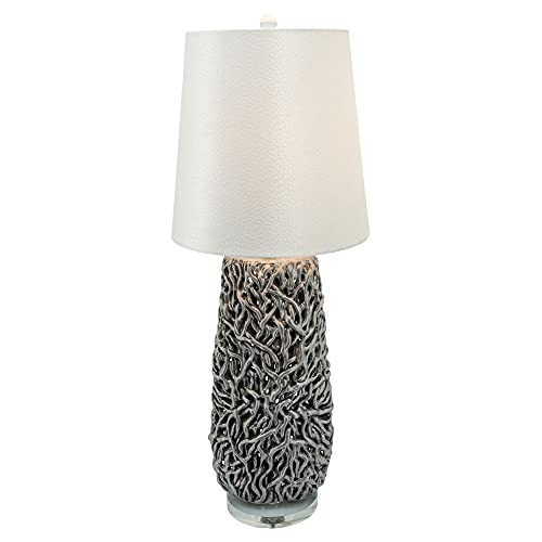 Kingston Living 37" Gray Ceramic Coral Look Table Lamp with Cream Shade Beachfront Decor