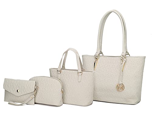 Image of MKF Collection Tote Bag for Women, Shoulder Handbag & Wristlet Pouch Purse Top Handle Vegan Leather 4Pcs Set Pocketbook