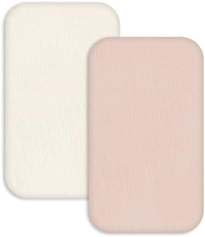 Muslin Bassinet Sheets 2 Pack, Soft Fitted Bedside Sleeper Sheet 33x20 Inch
