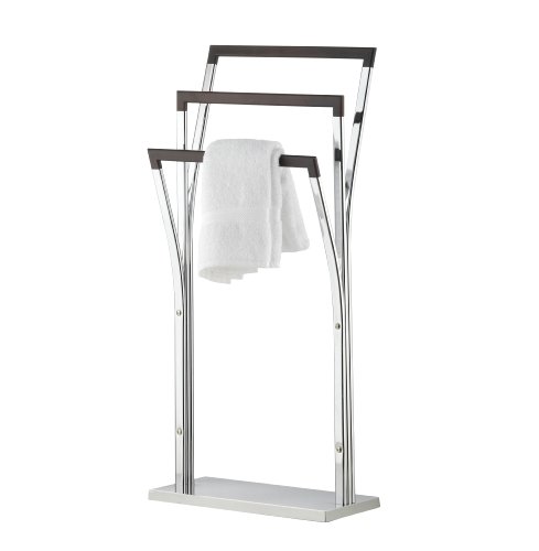 Preisvergleich Produktbild axentia Handtuchhalter Noblesse in Silber mit Holzakzenten, rostfreier Handtuchständer verchromt, Handtuchstange mit 3 Armen und rechteckiger Bodenplatte; Maße: ca. 42 x 18,5 x 89,5 cm