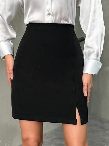 Women's Flowy Trendy Skirt Elegant Solid High Waist Slit Skirt3