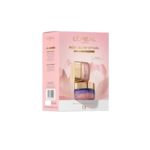 LOreal Paris Rosy Glow Ritual Giftset; Day and Night Moisturiser to Deeply Moisturise Formulated with Peony Native Cells + Calcium B3 Rosy Fortifying Day Cream & Night Cream Day & Night Routine