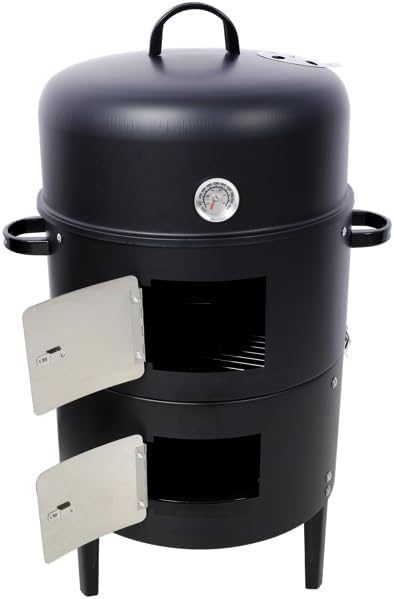 17 Inch Steel Charcoal Smoker Grill – Heavy Duty Outdoor BBQ Smoker for Home, Patio, and Kitchen Party, Adjustable Airflow & Dual Access Doors, Black
