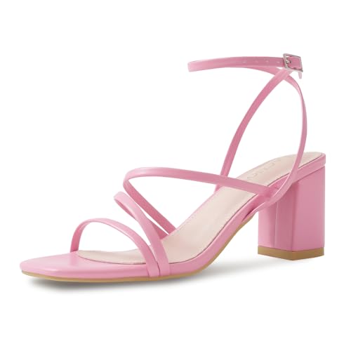 Image of LACUONE Strappy Heels for women Block Heels Square Toe Chunky Ankle Buckle Pump Heeled Sandals