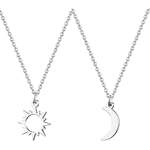 Best Friend Necklaces for 2 Sun and Moon Friendship Gift Stainless Steel Dainty Necklace for Women Teen Girls Couples Gifts Pedant Jewelry 2 Cover
